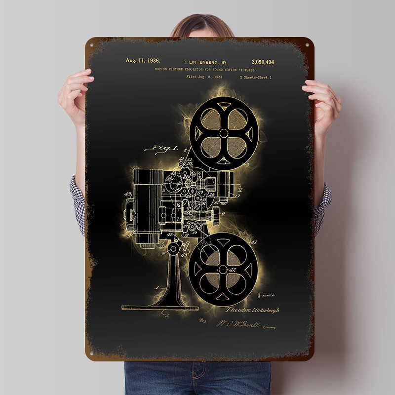 Retro Gaming And Projector - Motion Projector Patent Tinplate Posters Customizable