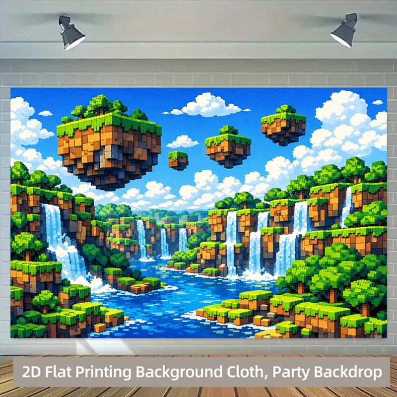 2D Flat, 1pc Pixel Waterfall & - Retro Gaming Banner ulasan dan harga